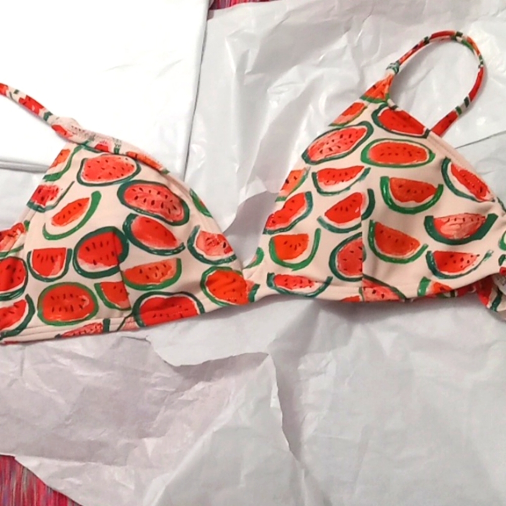Jcrew French Bramlett watermelon bikini top only MED